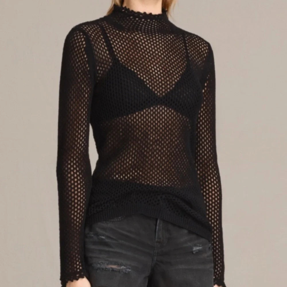 All Saints NEW Top. Mesh knit Black, Sz 0